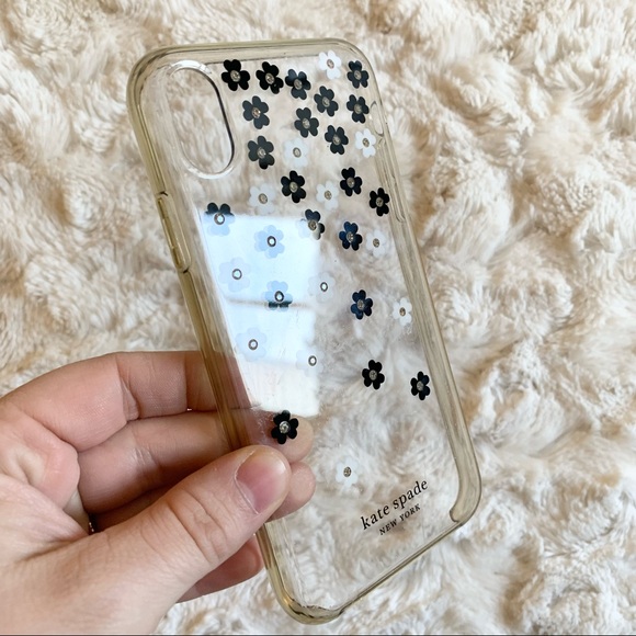 KATE SPADE Clear Gel Black White Floral Rhinestone iPhone XR Phone Case - Picture 3 of 4
